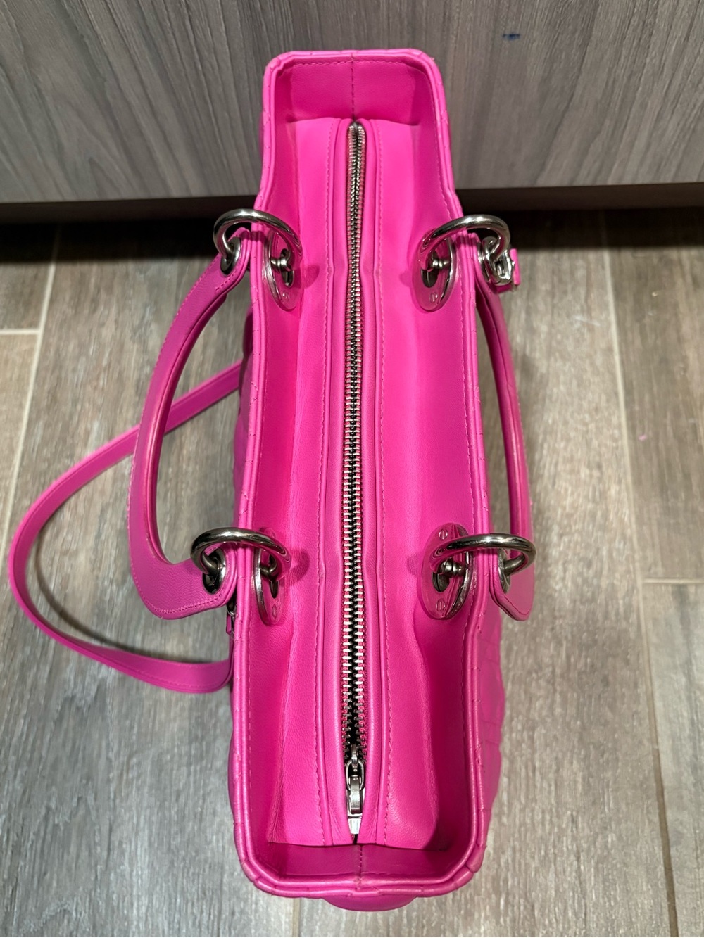 Large Lady Dior Bag in Hot Pink with silver hardware - Picture 5 of 15